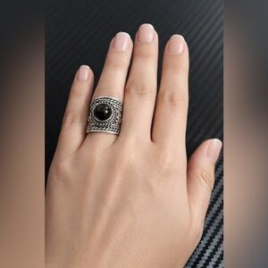 BLACK ONYX OPEN RING | BOHO & HIPPIE SILVER ONYX RING